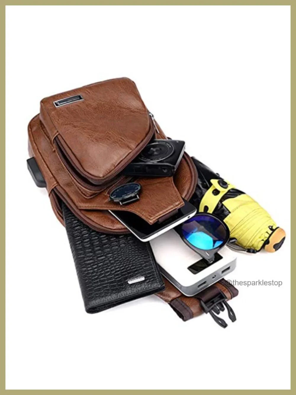 PU Leather Sling Bag Crossbody Backpack for Men Women Travel Outdoor Camping